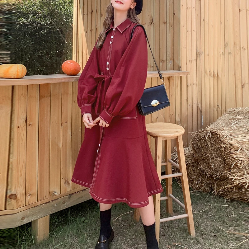 Винтажный однобортный Женский Тренч винно красного цвета осенне зимнее модное