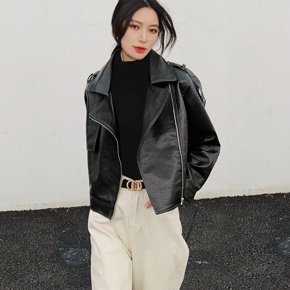 

Уличная одежда, женская черная, зеленая короткая куртка из искусственной кожи, осень 2021, Женская бархатная свободная Высококачественная ба...