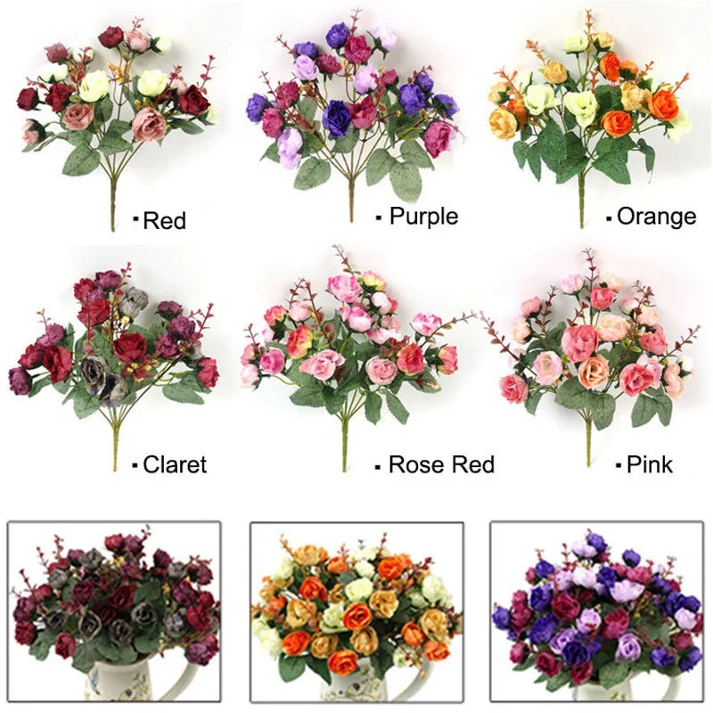 

21 Heads Gifts Silk Flower Plants Leaf Fake Artificial Roses Bouque Wedding Art