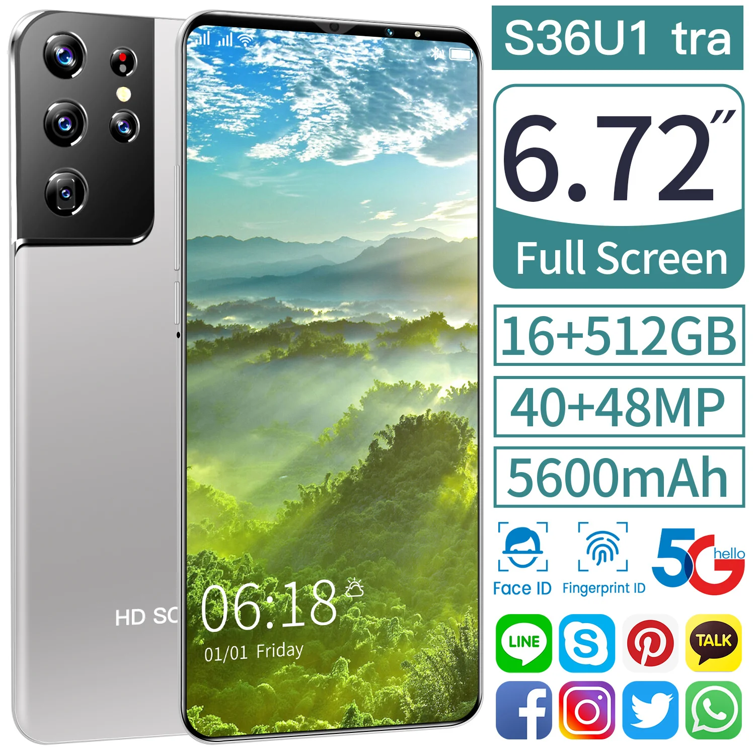 

Newest Global Version S36 Ultra 6.72 Inch Smartphone 16+512G Andriod11 Full Screen Phone 6800mah Battey 32MP+50MP CellPhone