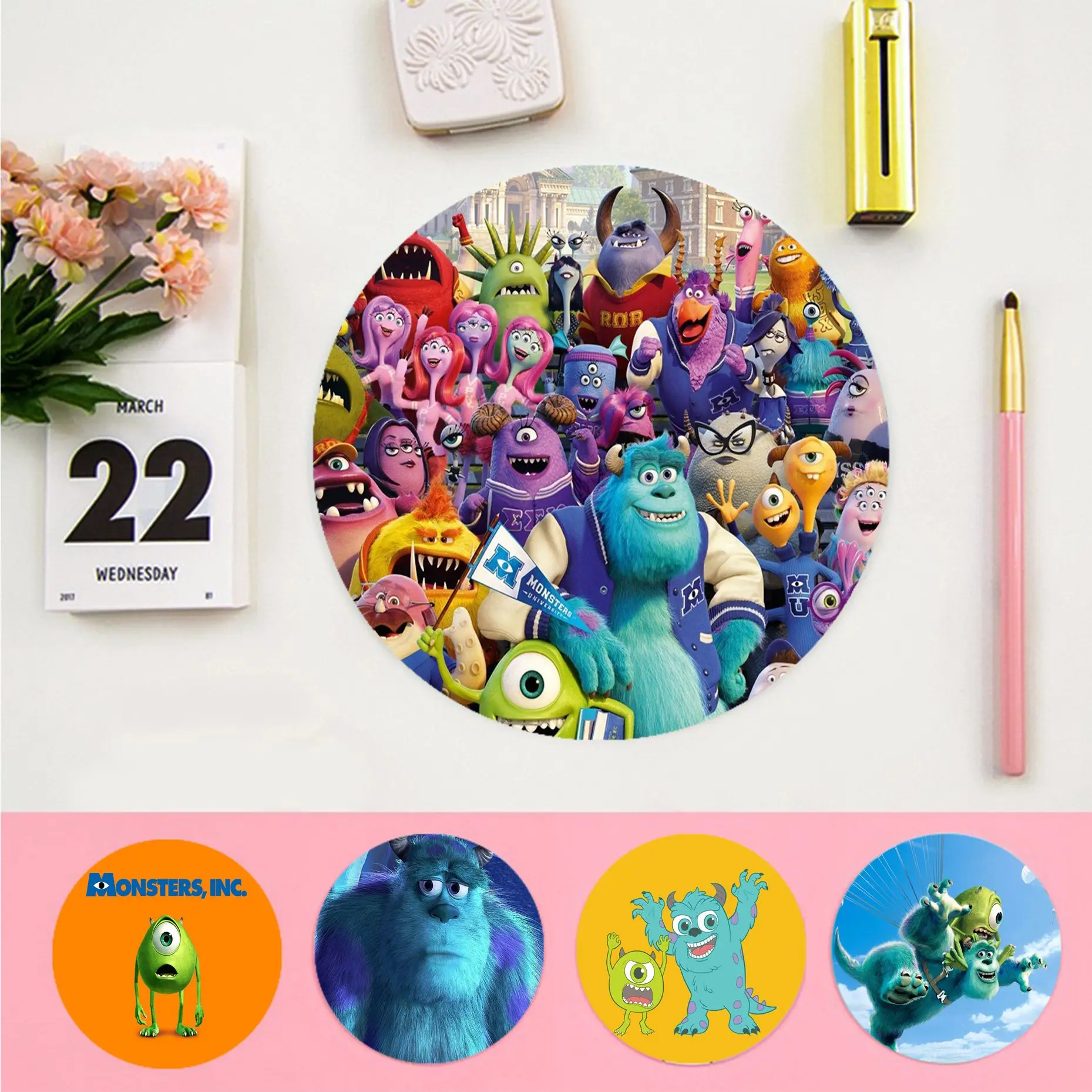 

Disney Monsters Inc Beautiful Anime round Mouse Mat computer desk mat for gaming