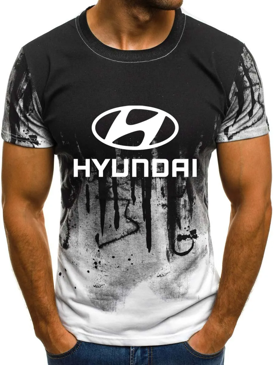 

2021 New summer Men's T-Shirt for Hyundai Car Logo Summer Mens Short Sleeve Fashion casual Gradient Crew neck Cotton T-Shirt