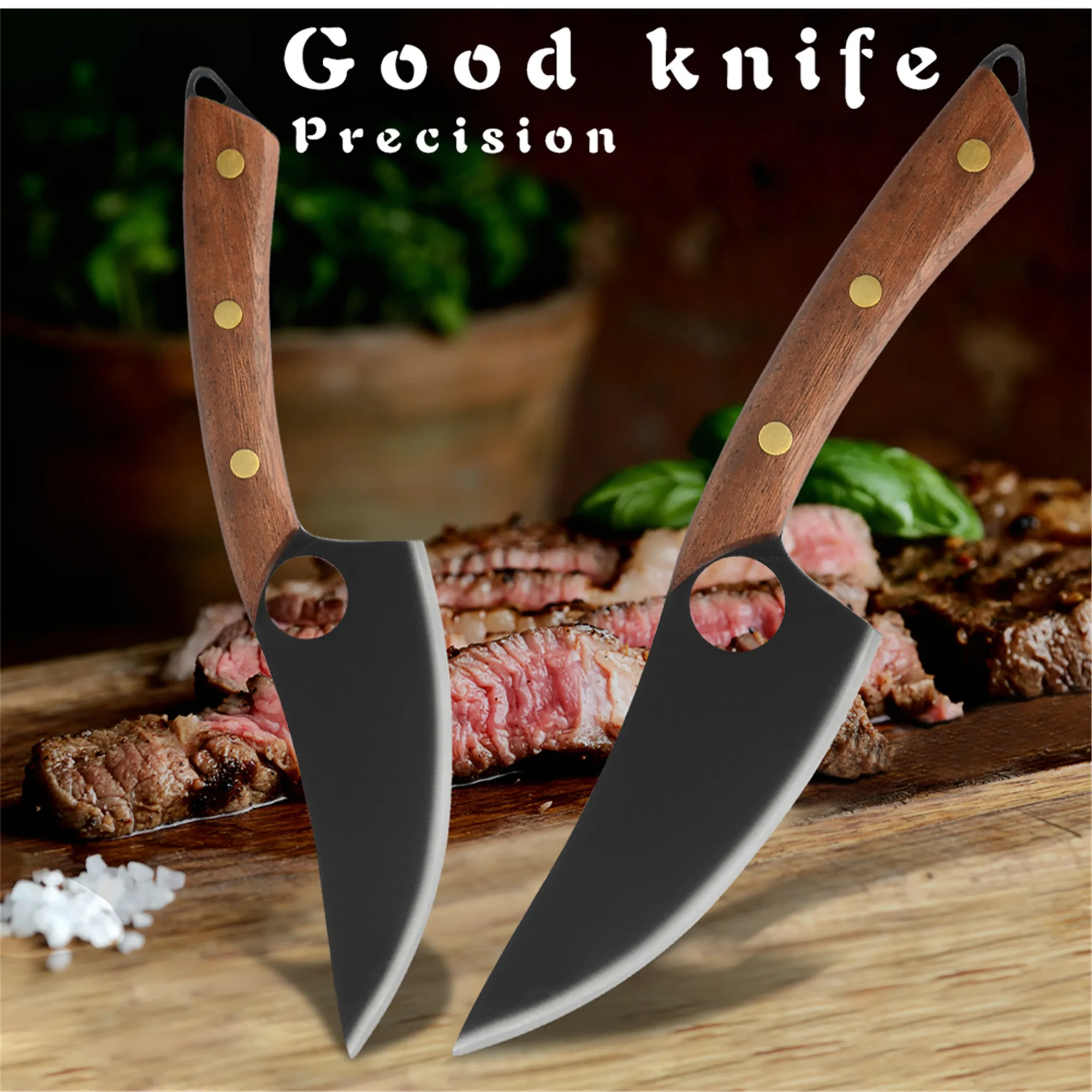 

Нож мясника из нержавеющей стали, тактический клинок 5/6 дюймов, с ажурным лезвием, с коричневой черной ручкой, для нарезки мяса