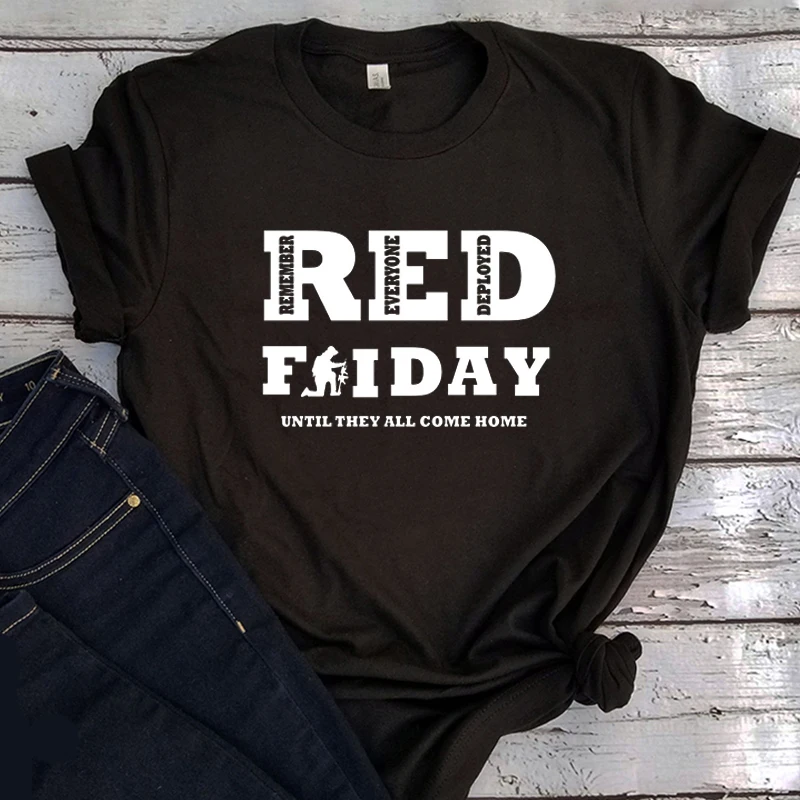 

Red Friday Mens T Shirts We Wear Red on Friday Print White Tee 2021 Remember Everyone Deployed Shirt New Arrival 2021 T