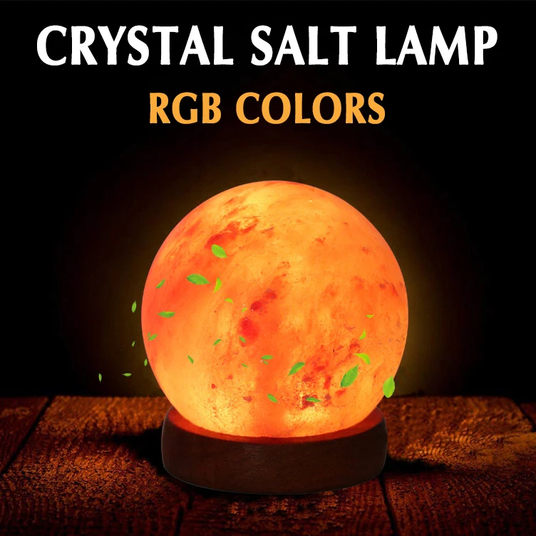 

Round Hand Carved Desk Light USB Himalayan Crystal Rock Salt Lamp Wooden Base Colorful Air Purifier Night Lights