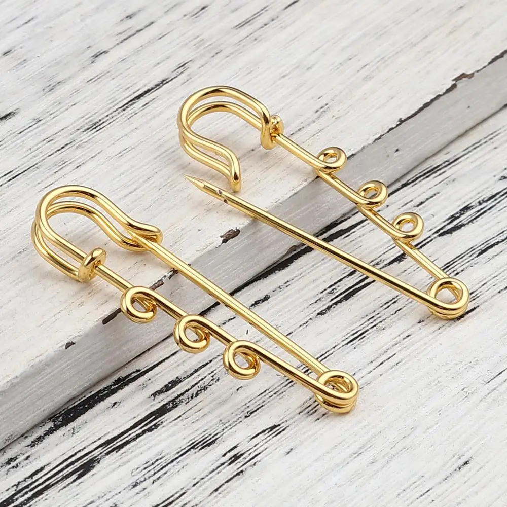 

10PCs 5cm Iron Gold Color Safety Pin Brooches With Beads Jewelry Connectors Findings DIY Sewing Accessories Scarf Collar Clasp