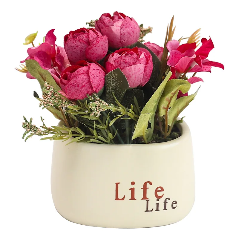 

Nordic Ceramic Simulation Flower Silk Flower Potted Ornaments Office Desktop Decoration Hydrangea Mini Potted Plant