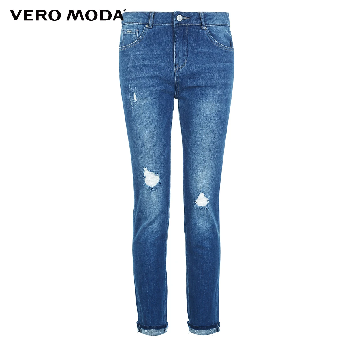 Vero Moda Новое поступление женские потертые манжеты закатывающиеся облегающие 96% хлопковые укороченные джинсы | 318349537