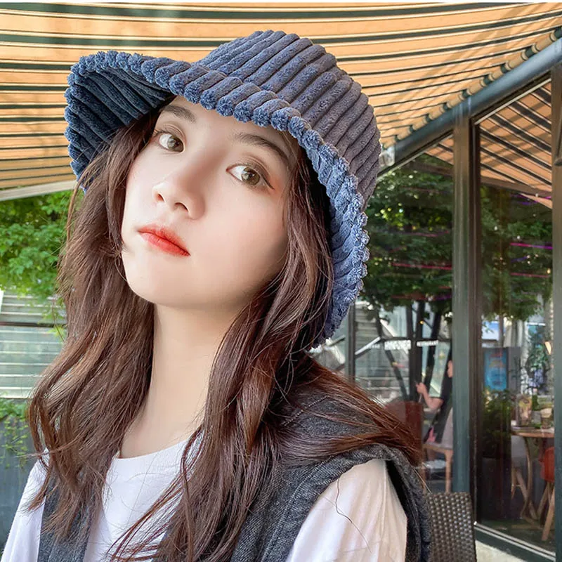 Женская шляпа ведро модная однотонная Вельветовая Панама рыбацкие шапки сезон