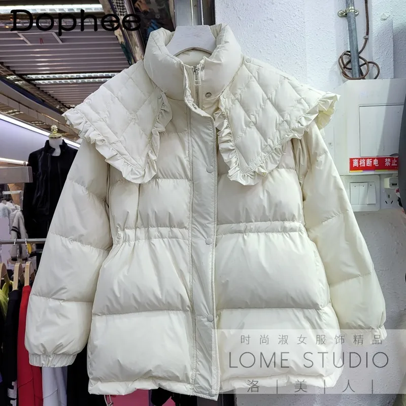 

Элегантный однотонный утепленный пуховик, верхняя одежда, Женское зимнее пальто 2021, женский пуховик с воротником-шалью, приталенный пухови...