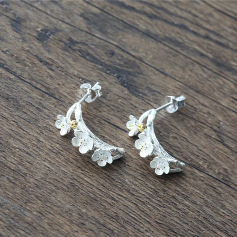 Висячие серьги гвоздики Sakura из стерлингового серебра 925 пробы с ветками деревьев