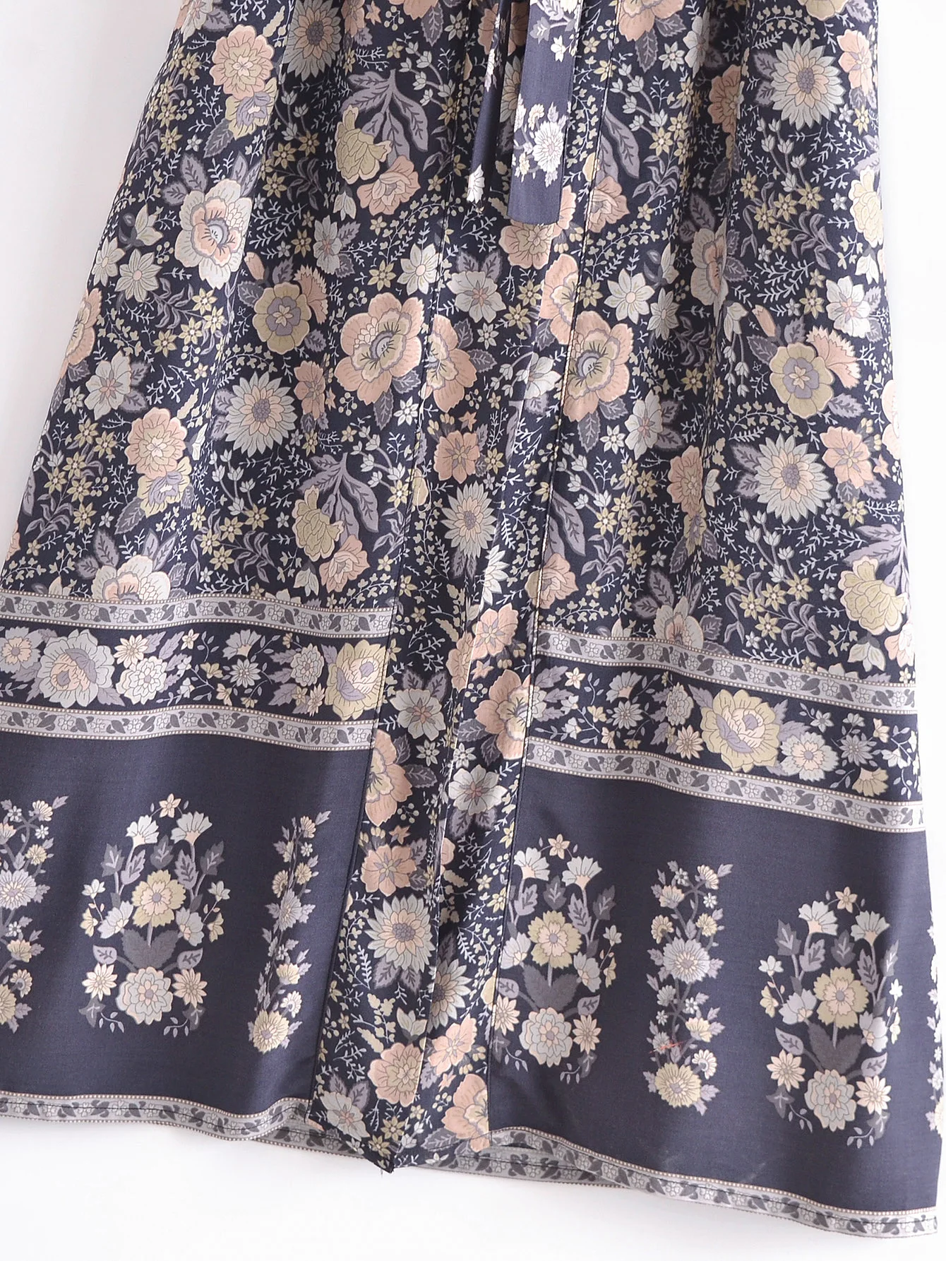 Женское винтажное богемное кимоно серое платье макси с цветочным принтом поясом