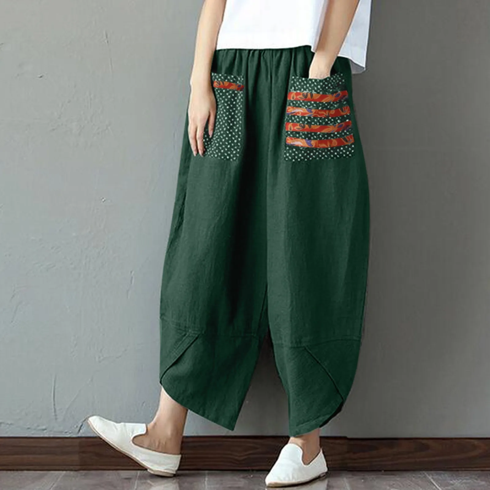 

New Women's Retro Boho Printed Wide Leg Pocket Streetwear Harem Pants Trousers Casual Fashion Daily Street Pants Dropshipping