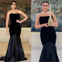 verngo black velour mermaid prom dresses strapless satin long floor length evening gowns women simple formal dress 2021