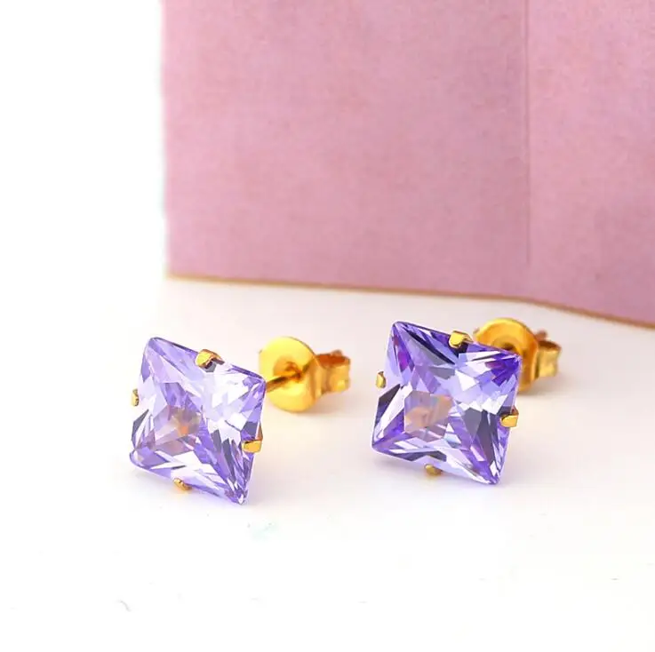 Женские и мужские серьги гвоздики FairLadyHood золотистые квадратные из нержавеющей