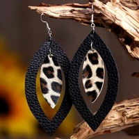2020 new product double sided pu leather earrings hollow horse eye leopard shaped drop shaped leather earrings