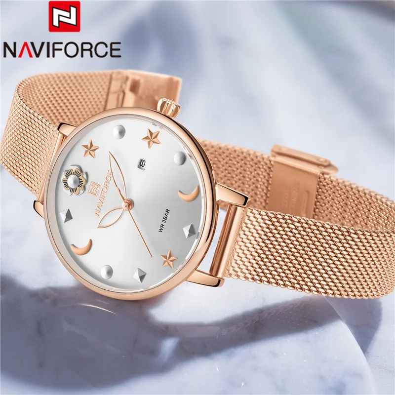 NAVIFORCE женские часы Топ бренд класса люкс розовое золото наручные браслет из