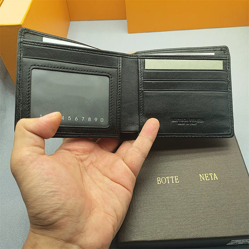 

100% genuine leather top lambskin short wallet fashion woven luxury wallet top quality, Luxury wallet free gift box Q8