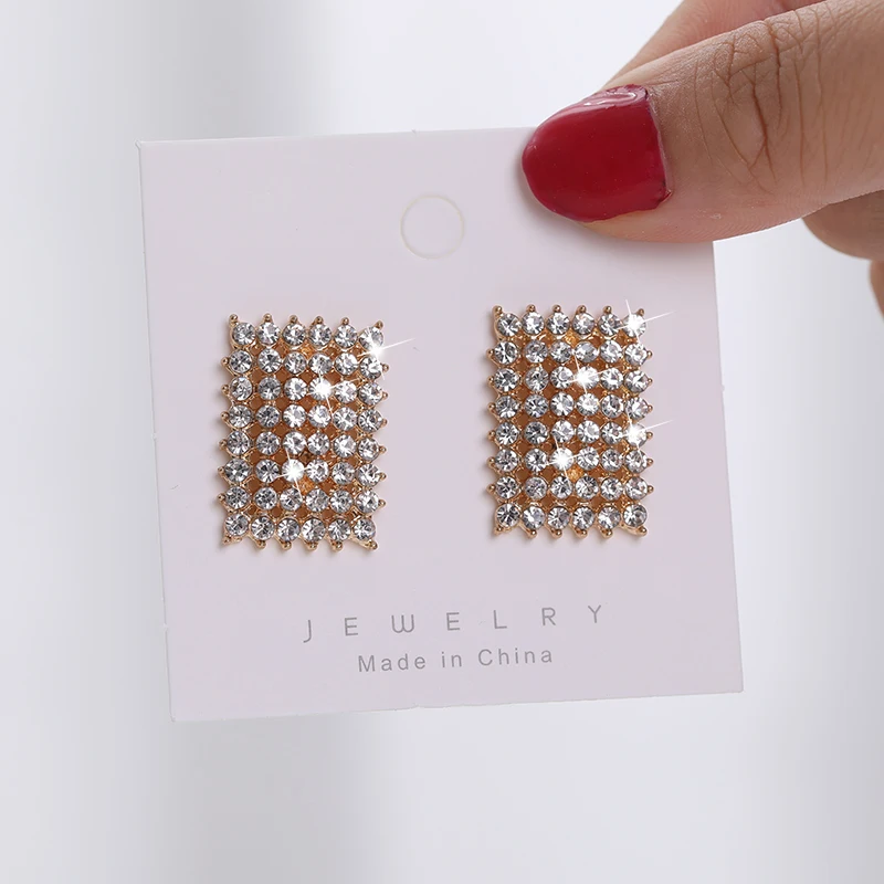 Женские квадратные серьги гвоздики с кристаллами Роскошные блестящие