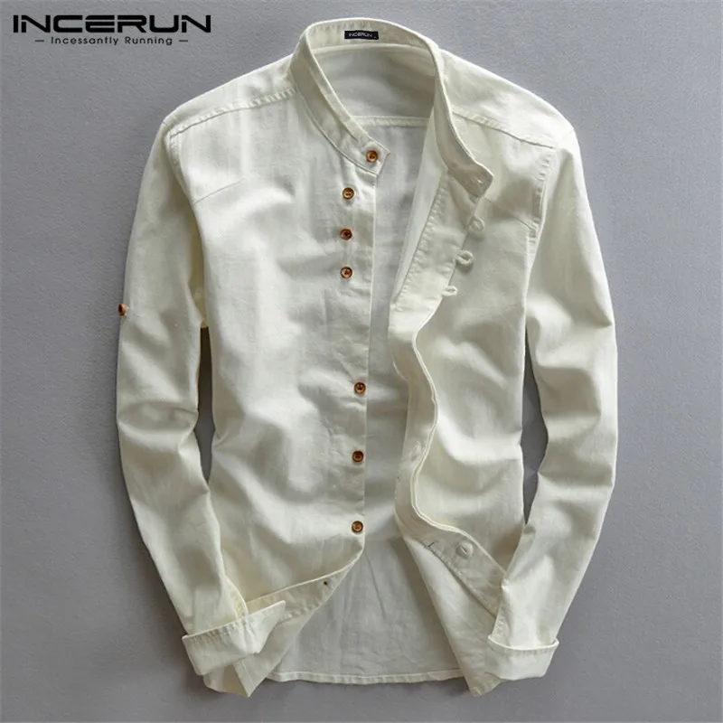 

Spring Fashion Men Brand Shirts Casual Stand Collar Solid Long Sleeve Streetwear Thin Shirts Cotton Leisure Camisa INCERUN 2022