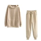 2021 Модные осенние толстовки, женские комплекты из 2 предметов, однотонные флисовые спортивные костюмы оверсайз, зимняя теплая толстовка с капюшоном, костюм с брюками для бега