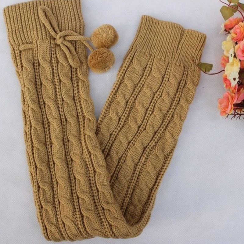 

2020 Women Winter Leg Warmers Knee High Thigh High Tie Cable knitted Long Boot Socks 65CM Winter Warm Leg Covers