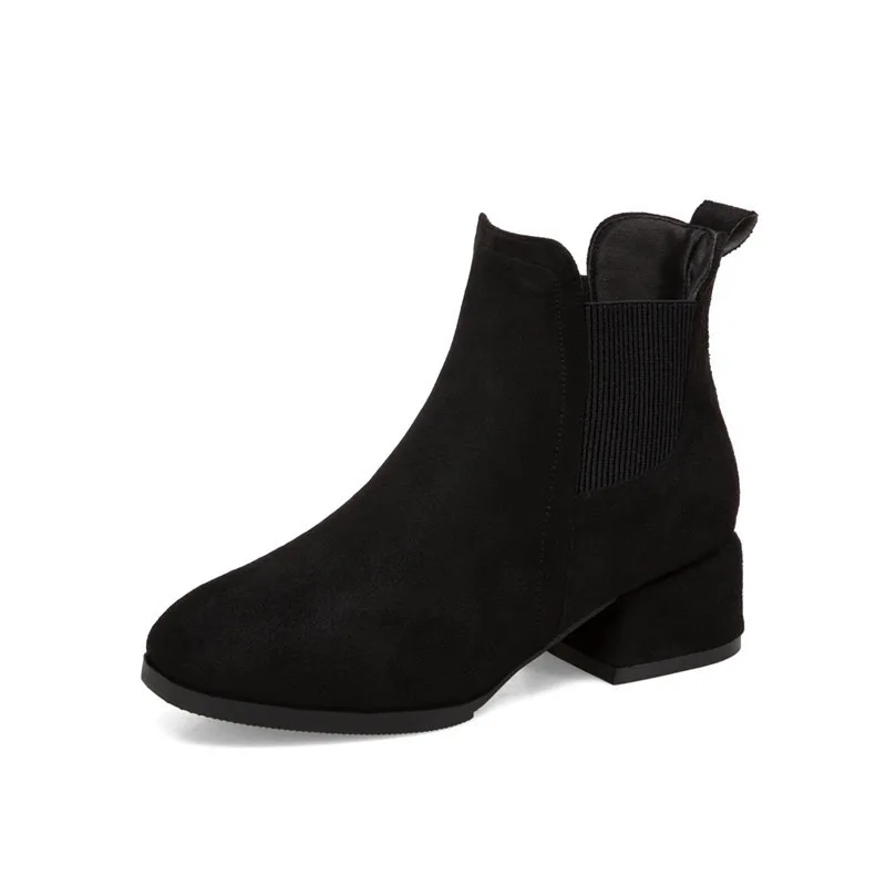 

2019 Autumn Winter Warm Women Ankle boots Square high heels Leather Boots Pointed Martin boots Casual Pumps Size 35-43