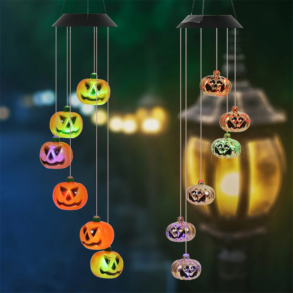 

Halloween Decor Party Maple Leaves Bedroom Waterproof Night Lamp Solar Wind Chime Light Gift Pumpkin Bat Festival Outdoor Garden