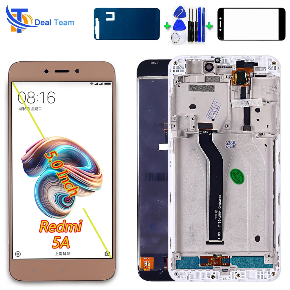 Протестированный ЖК-дисплей для Xiaomi Redmi 5A 5,0 дюймов кодирующий преобразователь сенсорного экрана в сборе черная рамка с бесплатным инструментом стеклянная пленка