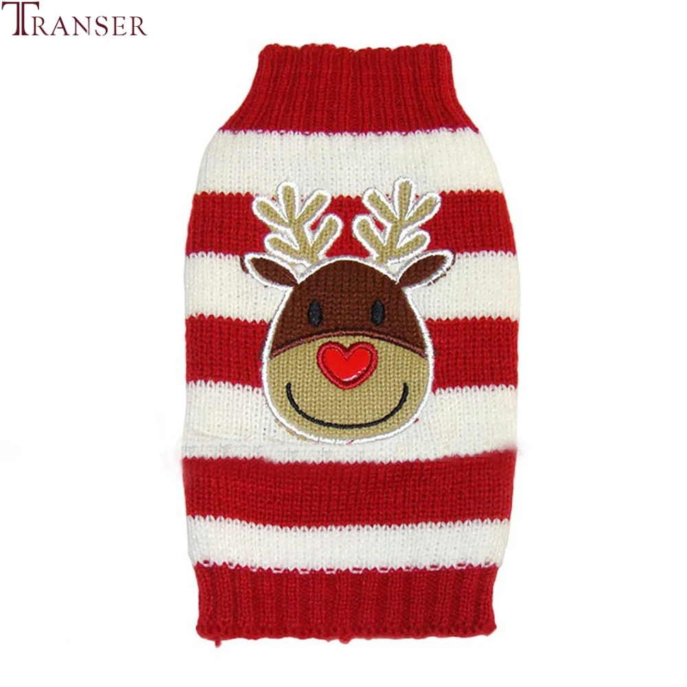 Полосатый вязаный свитер для питомцев собак с рисунком лося водолазка теплая