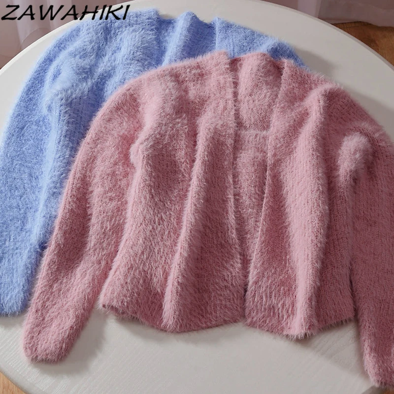 

ZAWAHIKI 2021 Autumn Tops Temperament Short Knit Suit Women's Sweater Jacket Two-piece Set Sweet Fashion Cardigan Sweet Clothes