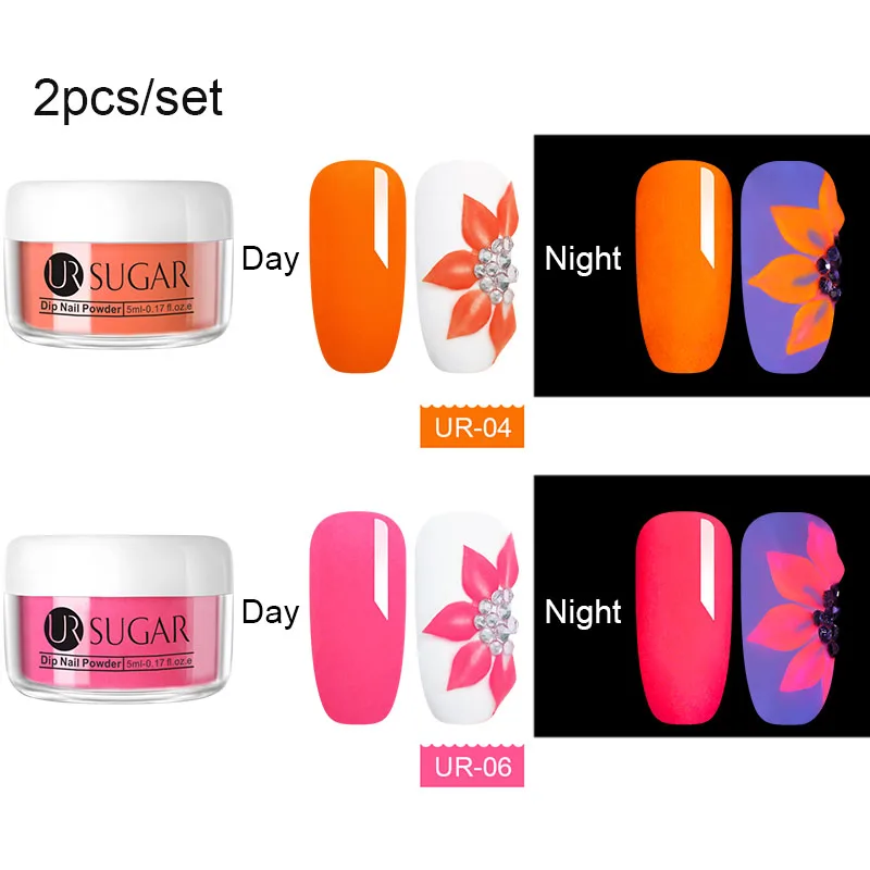 Ur Sugar 6 шт. неоновый флуоресцентный набор пудры для ногтей 3 в 1 акриловая пудра для вырезания пигментной пыли украшение для дизайна ногтей - Цвет: 2Pcs set 4