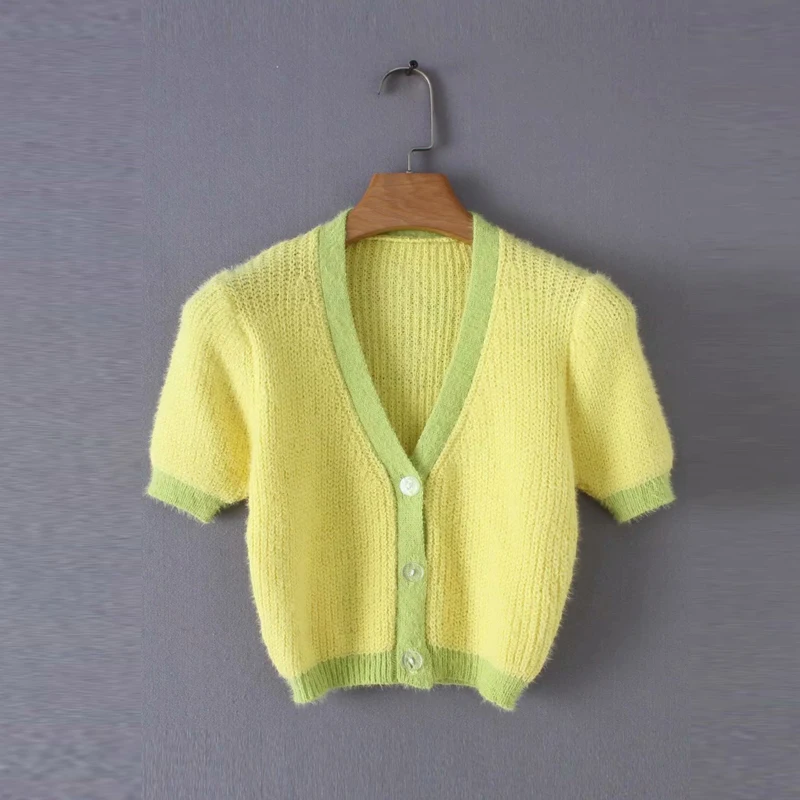 Crop sweater women vintage pink cardigan short sleeve sweaters korean ladies tops elegant cropped summer 2022 New |