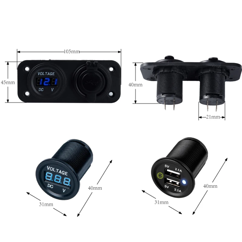 Автомобильный измеритель напряжения USB для мотоцикла лодки 12 в 2 1 а двойное