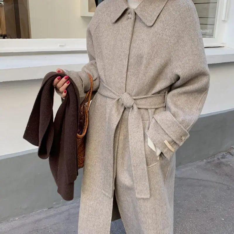 

Women Casual Turn-Down Collar Loose Woolen Coats Autumn Winter Thicken Warm Outwear Female Blend Coat