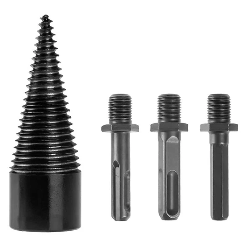 

4 Pcs Firewood Log Splitter Drill Bit, Wood Splitter Drill Bits Cone Driver Square Handle,Round Handle,Hex Shank (32Mm)