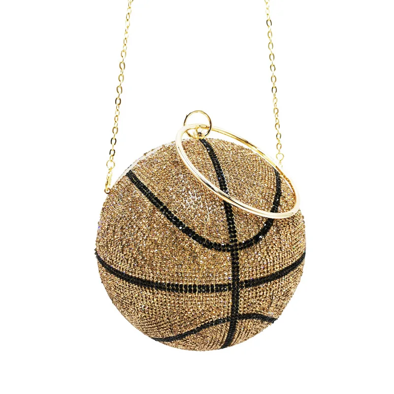 

Luxury Diamond Basketball Clutch Bags for Women Football Shape Wedding Party Purse and Handbag Gold Silver Evening Bag