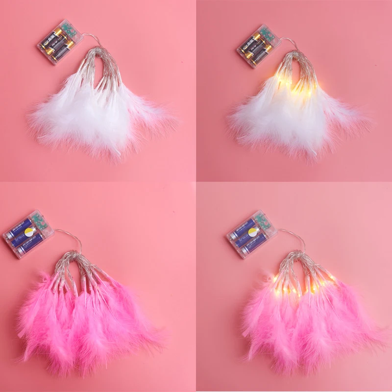 

Feather Copper Wire String Light Fairy Garland Wedding Party Decor Bedroom Birthday Gift Lamp String Battery Operated Nightlight