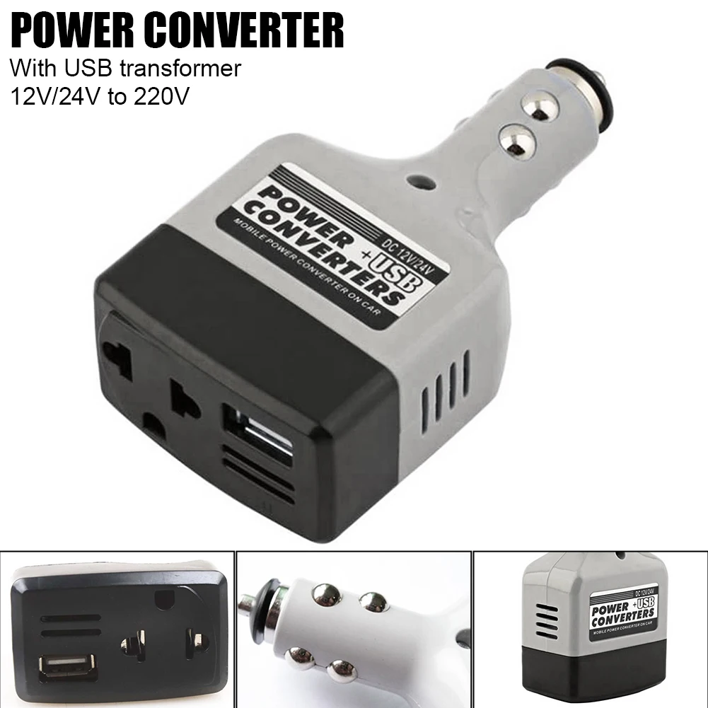 

Universal Car Inverter 12V/24V to 220V Charging Power Adapter with USB Output Overload Protection Phone Charging Adapter For Car