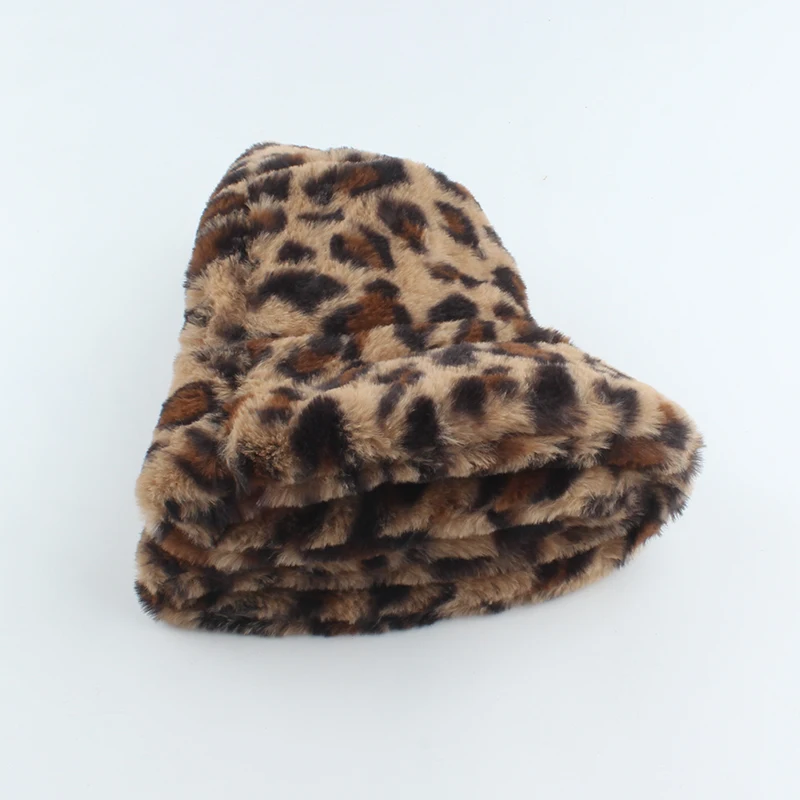 Женская плюшевая Панама зимняя винтажная из искусственного меха с леопардовым