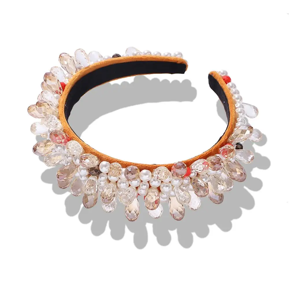 Vedawas Multi-Color Gem Baroque Headbands Women Diamond Hair Accessories Pearl Headband Girls Crown Flower Hairbands Head Wrap - Цвет: 3