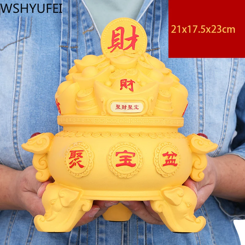 Китайская Золотая миска счастливого сокровищ Fengshui статуя из смолы домашний