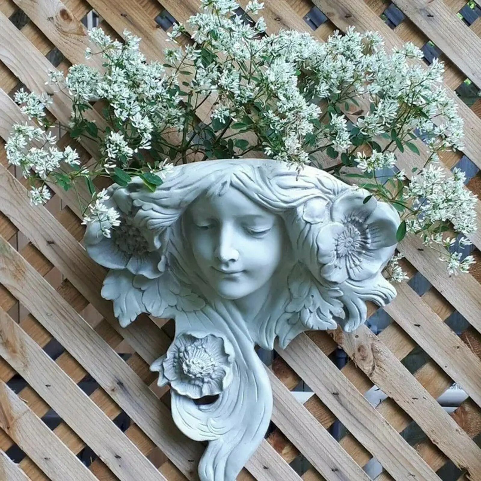 

French Greenman Mysterious Girl Wall Sculpture Flower Pot Face Pocket Garden Statue Home Decoration Indoor Figurines