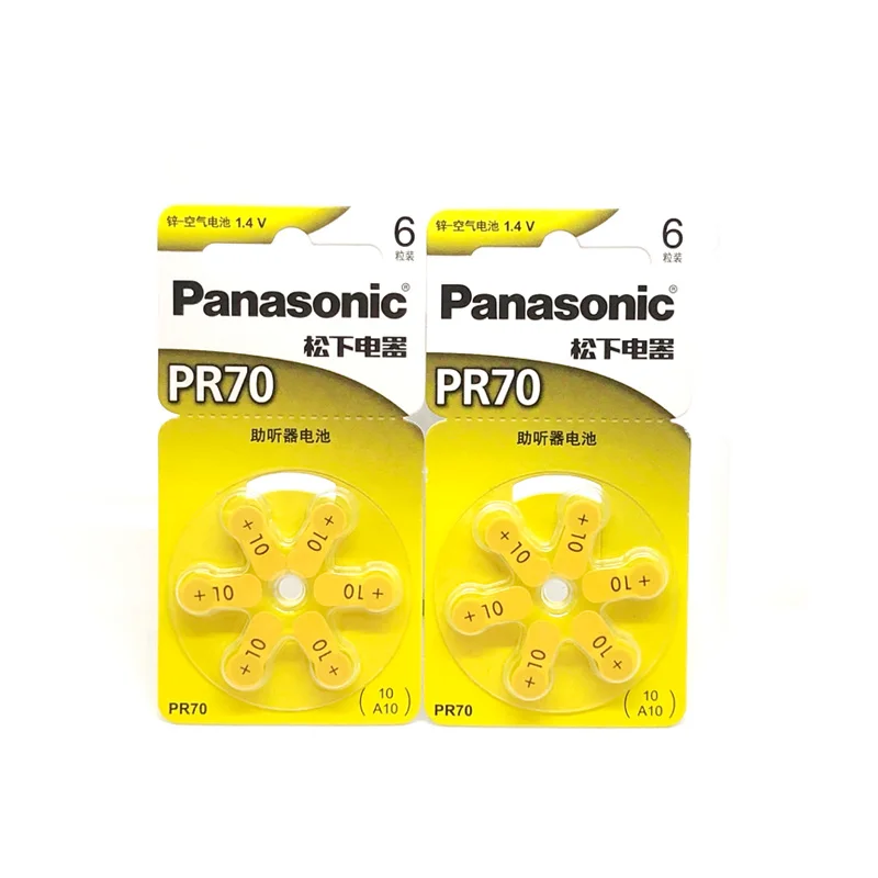 12pcs/lot Panasonic PR70 Battery Hearing Aid 5.8MM*3.6MM 10 A10 Deaf-aid Cochlear Button Cell Batteries Audiphone 6pcs/card | Электроника