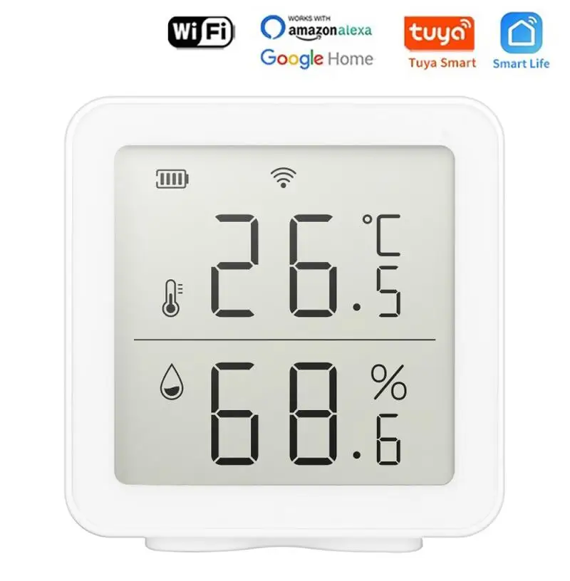 

Датчик температуры и влажности Tuya Wi-Fi, комнатный гигрометр, термометр с поддержкой Alexa Google Home, умный датчик жизни