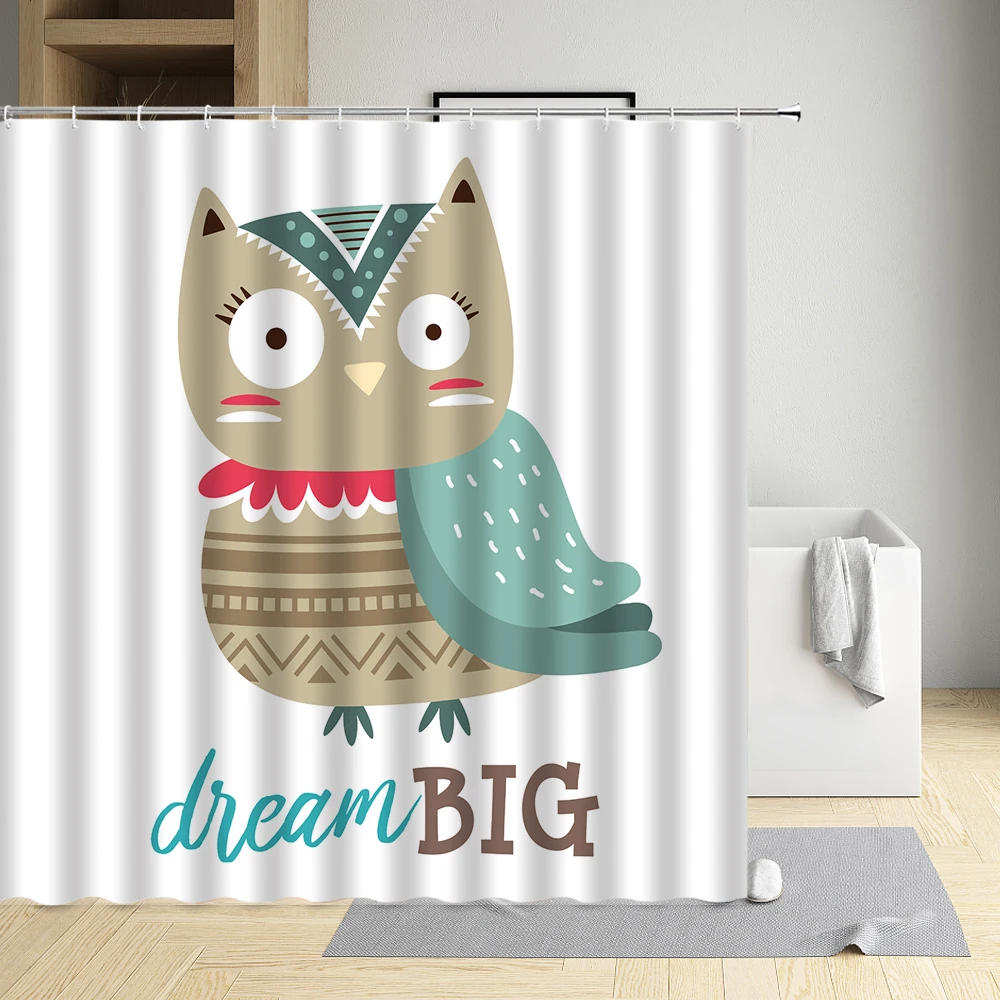 

Interesting Cartoons Animal Shower Curtain Owl Rabbit Squirrel Modern Eco-Friendly Waterproof Cloth Bathtub Decor Bath Screen