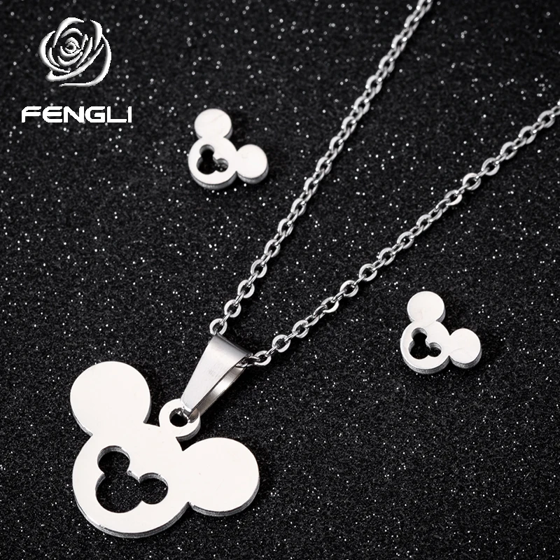 Женские серьги гвоздики с Микки FENGLI кулон в виде мыши из нержавеющей стали