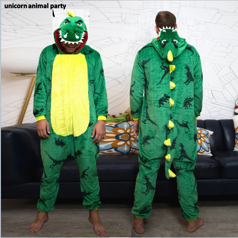 Kigurumi Onesies Cosplay Green dinosaur adult pyjamas for men and women halloween costumes pajamas Animal Sleepwear Jumpsuit