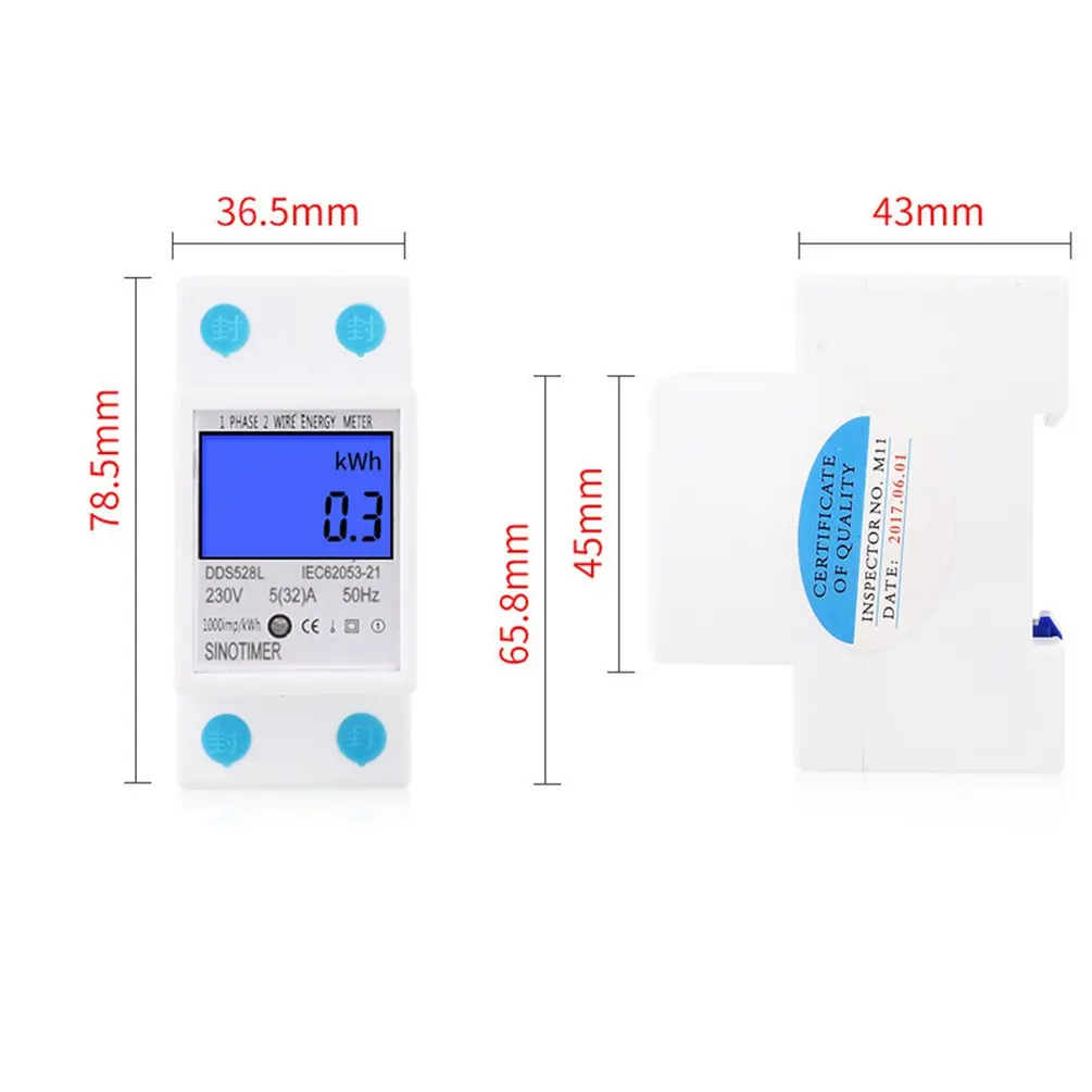 

SINOTIMER Single Phase Energy Meter Home DIN Rail LCD Digital No Reset kWh Voltage Current Power Consumption Meter Wattmeter