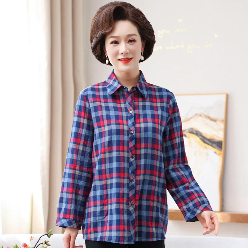 

2021 New Summer Plaid Shirts Women Long Sleeve Loose Summer Casual Harajuku Loose Blouses Womens Tops Vintage